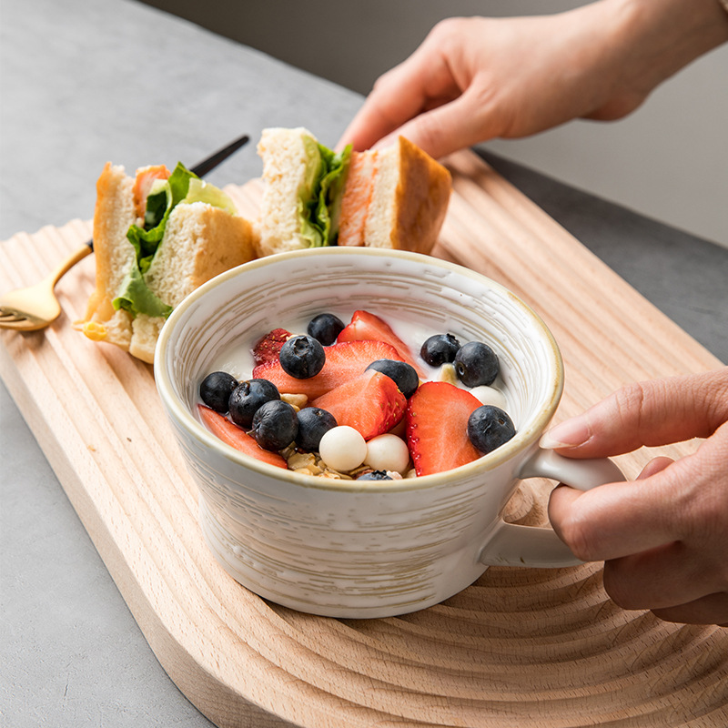 Viejos tiempos retro taza de avena de gran calibre taza de desayuno vintage taza de cerámica taza de cereales caseros taza de agua
