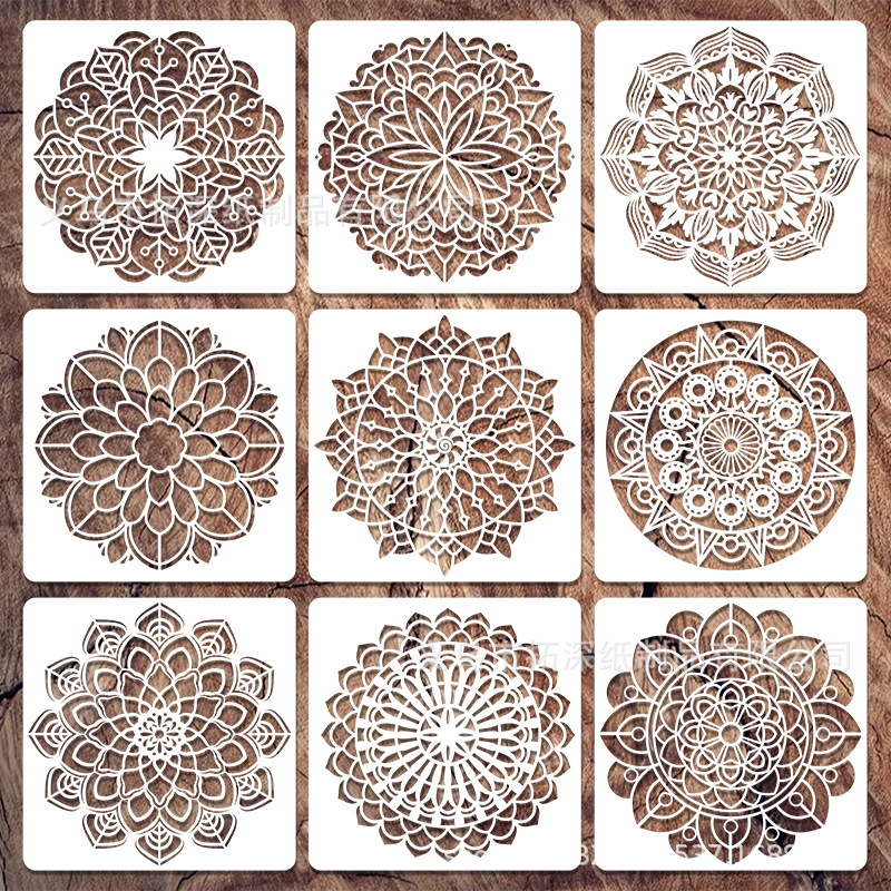 亚马逊跨境 Mandala 曼陀罗 镂空绘画模板 圆形辅助绘画 墙绘喷绘
