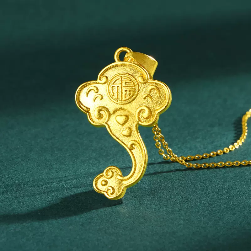 新款国风祥云福字沙金吊坠女黄铜镀金创意饰品批发久不掉色