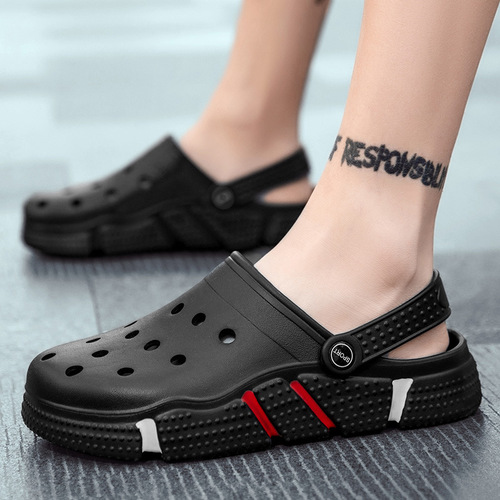 Men's trendy outdoor shoes with holes, large size slippers, two-in-one sandals, home use, anti-slip, summer beach sandals