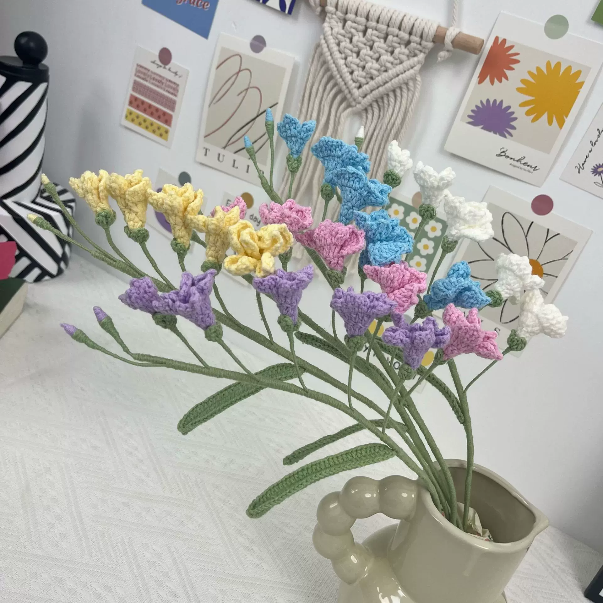 成品针织批发多头小苍兰花手工创意DIY仿真编织花手钩礼物毛线花