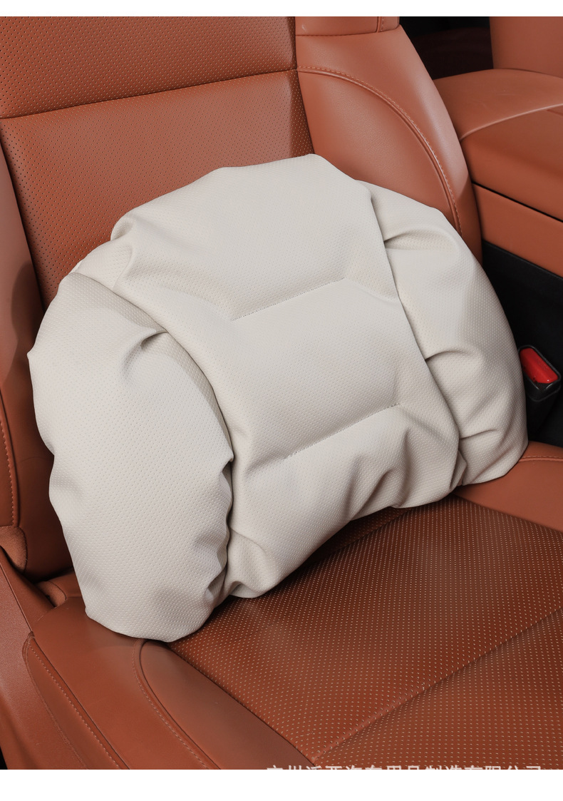 Cross-Border New Model Foam Cotton Car Headrest Nappa Leather Car-Mounted High-End Neck Pillow and Lumbar Cushion Set