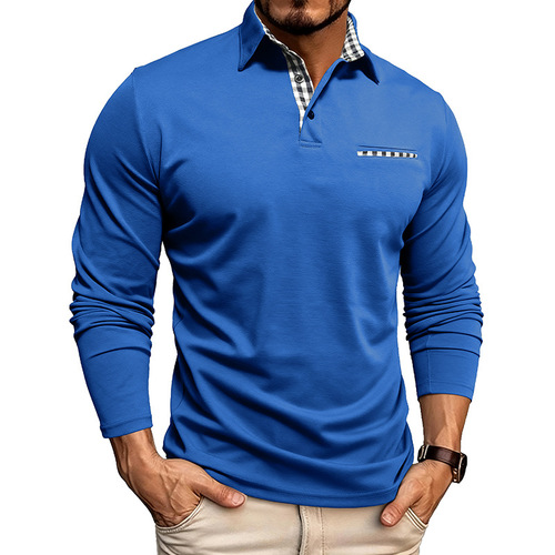 Autumn and winter new arrival European and American men's breathable, cool-feel polo shirt T-shirt, men's long-sleeved