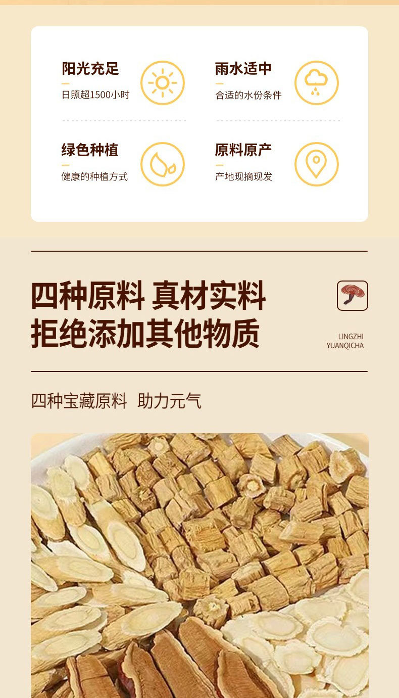 Lingzhi Vitality Tea Ling Zhi Yuan Qi Cha Herbal Tea Bags with Codonopsis Astragalus and Ginseng 30g 10 Bags quality and texture