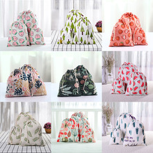 Flower Plants Fruit Drawstring Cotton Linen Storage Bag Gift
