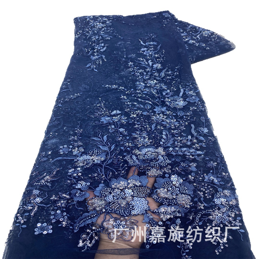 Nuevos productos de hierba de agua flor tridimensional bordado cuentas tubo sequela tela de encaje Lolita vestido bordado tela
