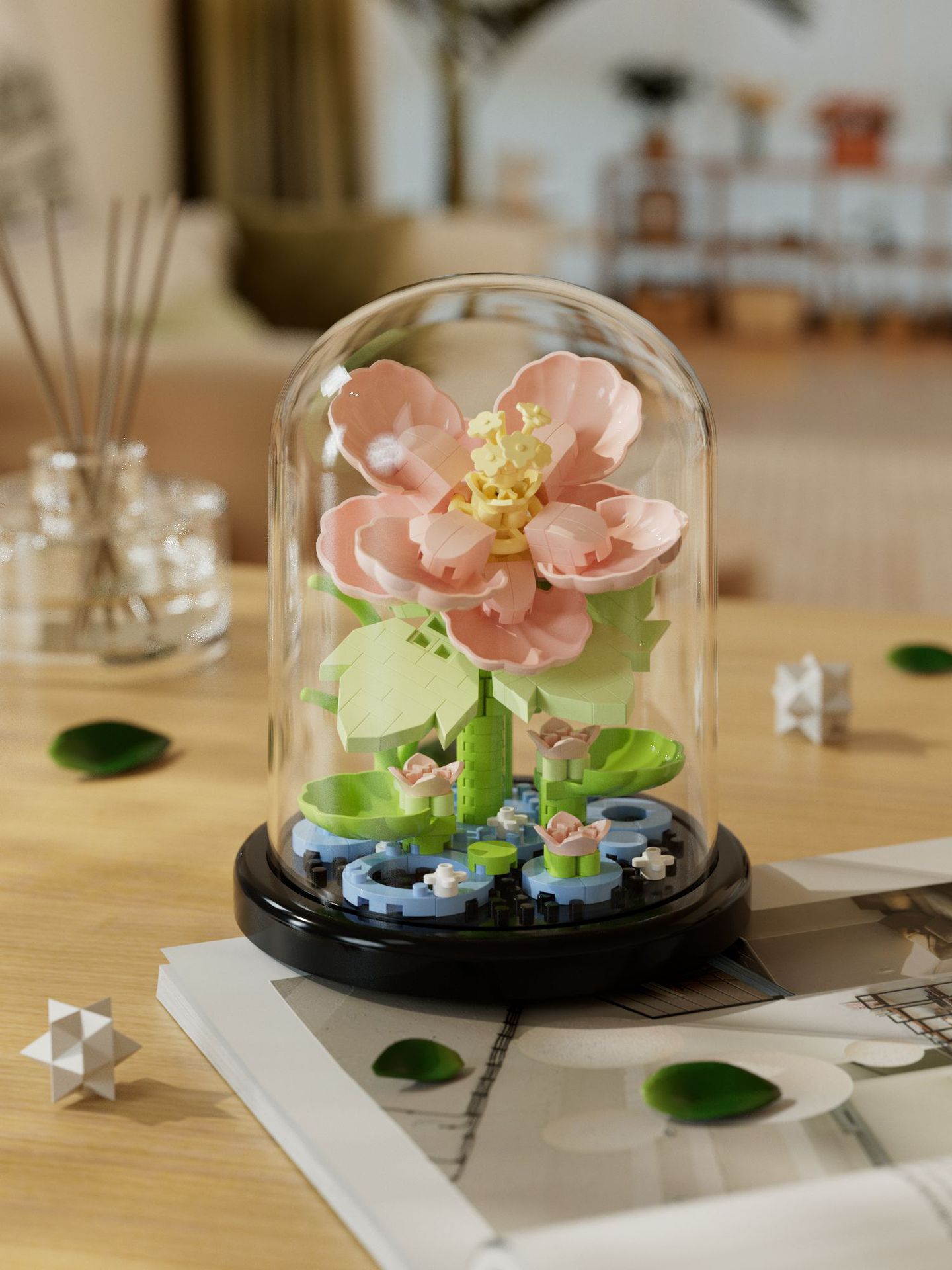 Compatible con la red alta cactus plantas suculentas escritorio decoración creativa para niños niñas ensamblaje juguetes bloques de construcción