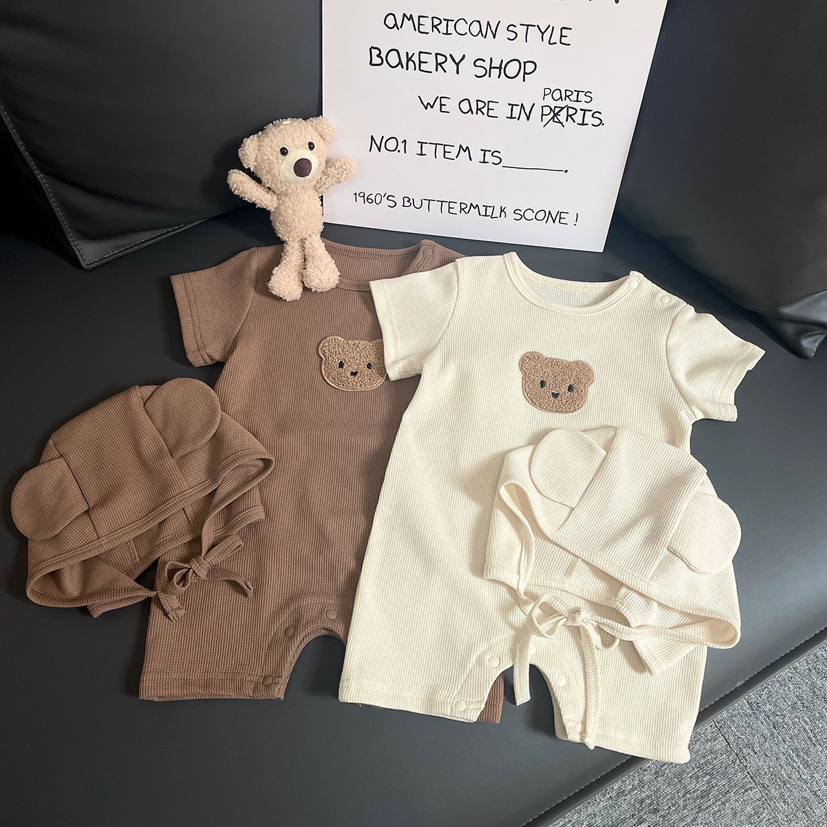 Beebi waffle bodysuit karu mustriga suvised lühikeste varrukatega_voghion.com