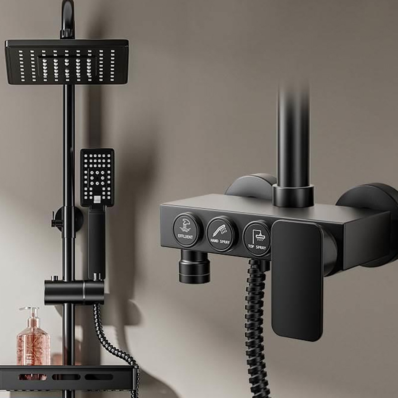 Ducha de temperatura constante negra conjunto de ducha de cobre todo vapor de mezcla de agua caliente y fría baño de presión de ducha de ducha de baño al por mayor transfronterizo