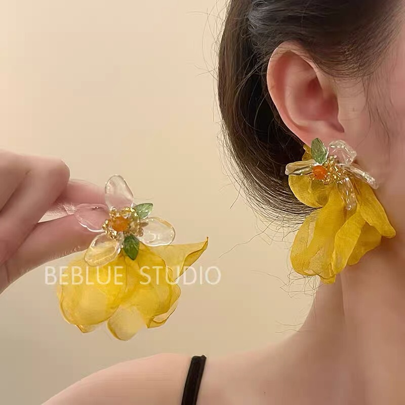 春日来信 森系甜美串珠花朵耳环2025新款耳饰女气质百搭耳钉|undefined