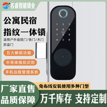 跨境定制海外通通涂鸦智能外装门锁双面指纹密码锁铁门电子牛头锁