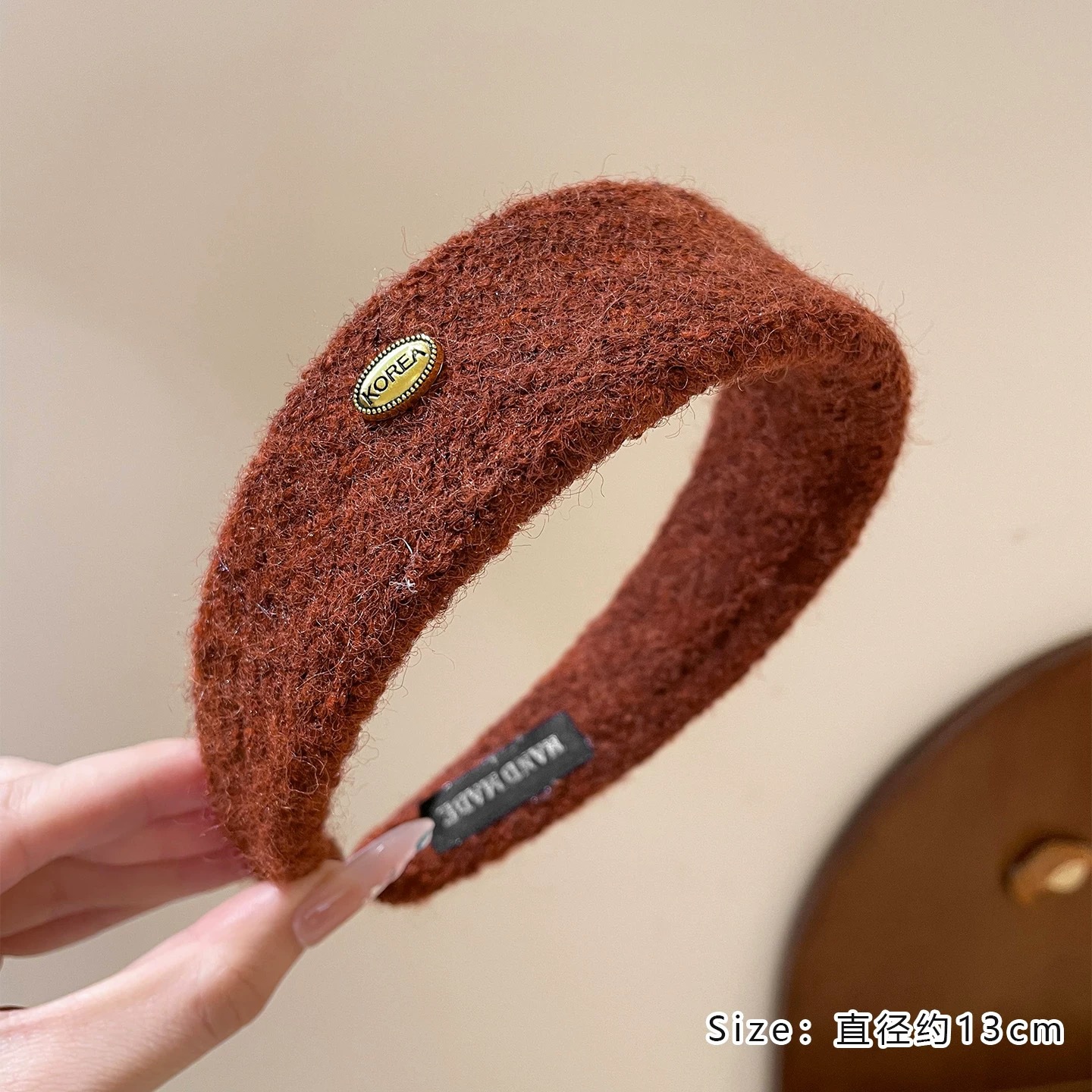 #211 red woolen oval gold label headband