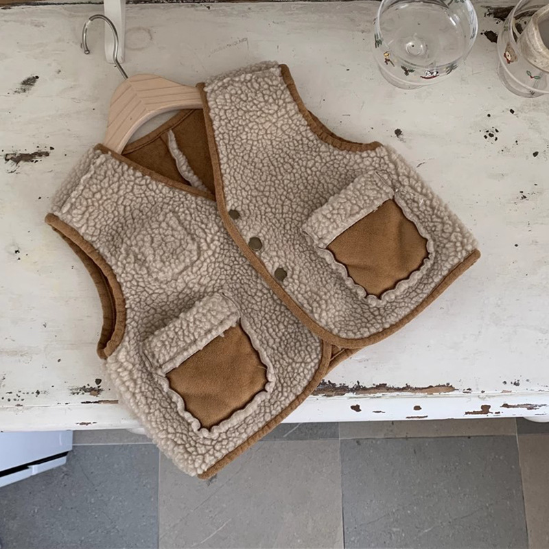 Chaleco de ambos lados para niños, otoño, ropa para niños coreanos, ropa de otoño e invierno, chaleco de felpa para bebés, ropa de salida para bebés