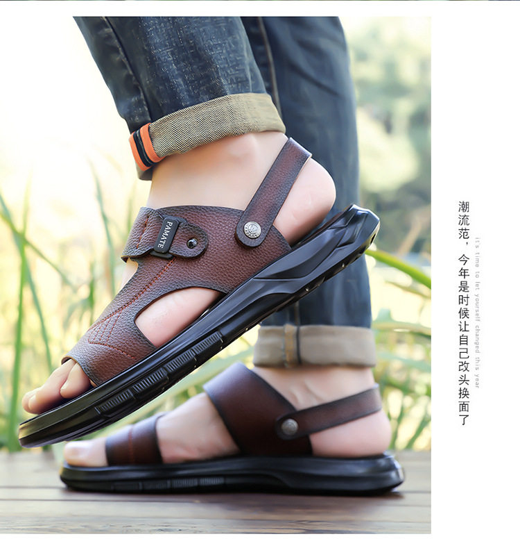 Dép sandal nam đế dày quai ngang, đế mềm đệm latex, thoáng khí chống trượt — Màu nâu, màu đen chi tiết 15