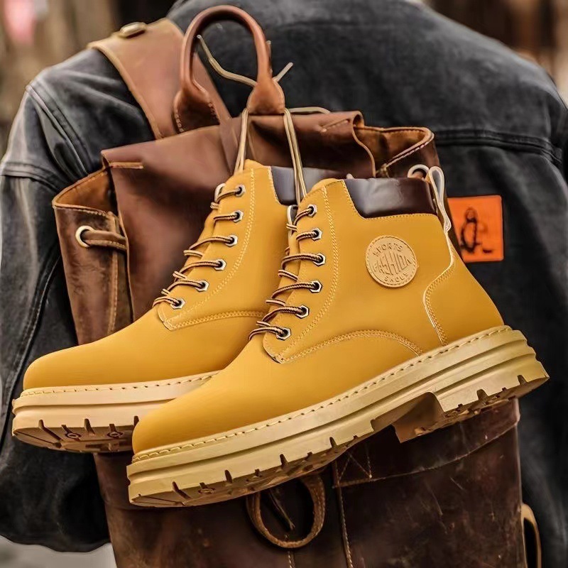 Men's Martin Boots, Autumn and Winter British Style High-Top Casual Couple Boots, Large Yellow Boots, Desert Workwear Retro Short Boots