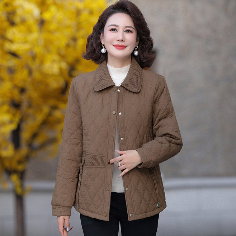 时尚妈妈翻领加绒棉服外套秋冬新款洋气高贵轻薄棉衣中老年上衣女|undefined