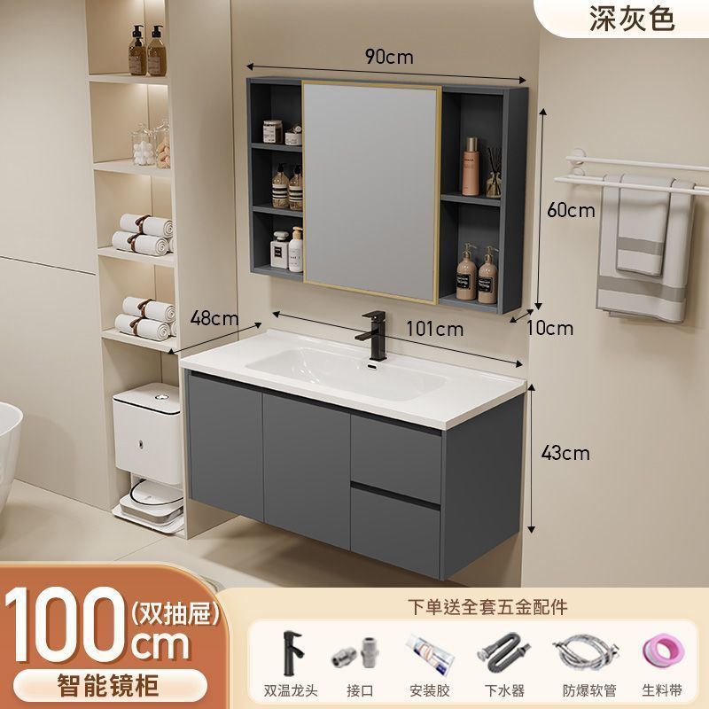 Gabinete de baño de aluminio inteligente espacial grueso combinación lavabo lavabo en cerámica lavabo fábrica de inodoro al por mayor