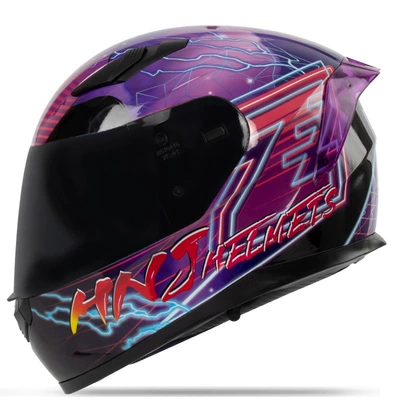 car helmet non-bicycle helmet: Motosiklet kaskı (dəbilqə) - purple-lightning-black-m