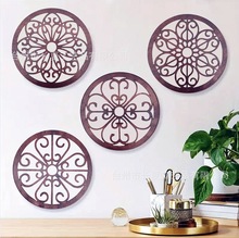 波西米亚木雕圆形镂空墙壁装饰挂件雕花欧式背景家居艺术木质挂件