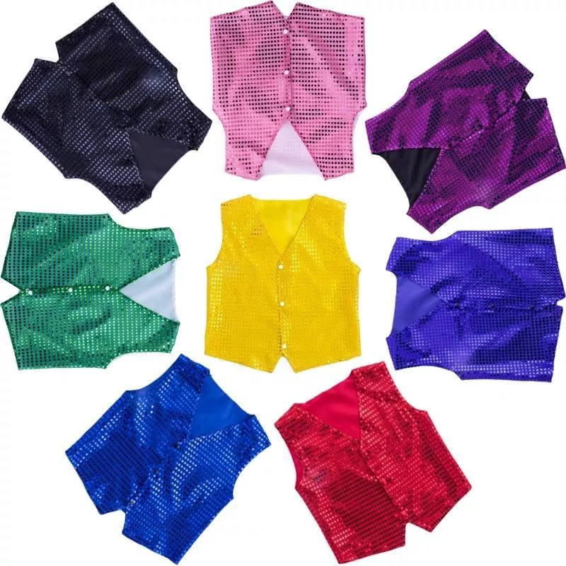 Детский блестящий жилет джазовый танцевальный костюм для взрослых жакет современный танцевальный спектакль маленький жилет для мальчиков сценический костюм