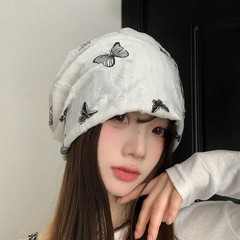 韩版蝴蝶刺绣堆堆帽秋冬新款帽子女复古百搭保暖包头帽显脸小冷帽