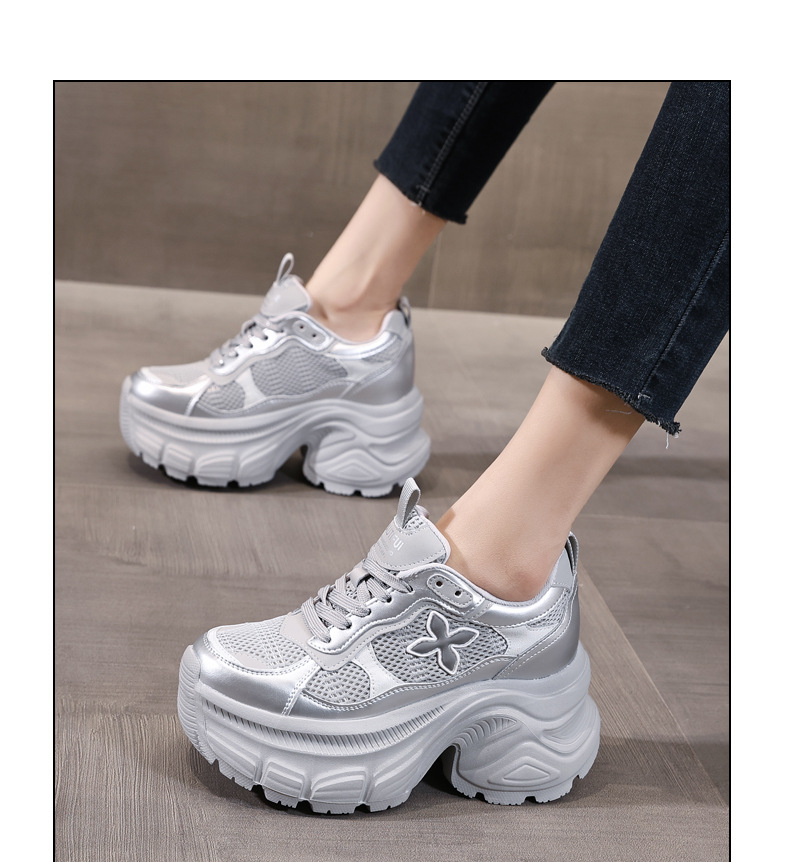 Giày sneaker nữ đế dày chunky mesh lưới thoáng khí, tăng chiều cao nhẹ nhàng — Màu trắng chi tiết 15