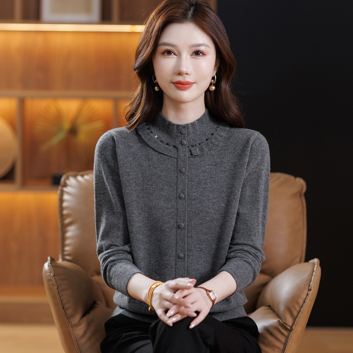 冬季半高领羊毛衫女时尚优雅中年妈妈装毛衣纯色高级感羊绒打底衫