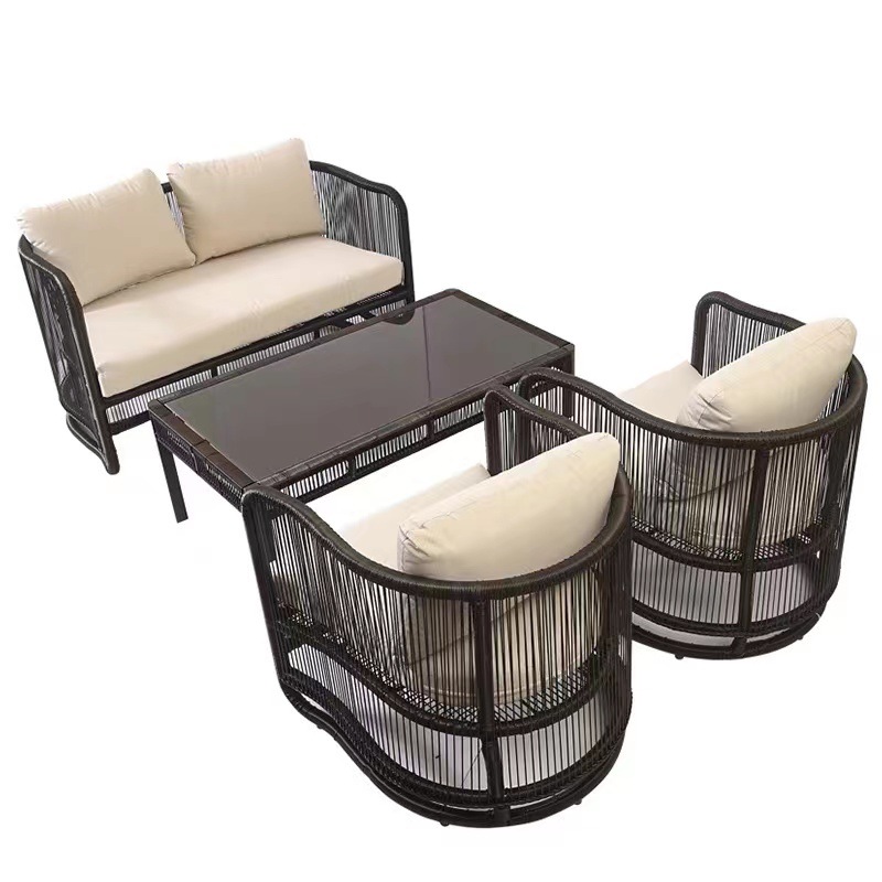 Sofá para exteriores, balcón para patio, conjunto de muebles impermeables y con protección solar, terraza para jardín, mesa de café de ratán para alojamiento rural