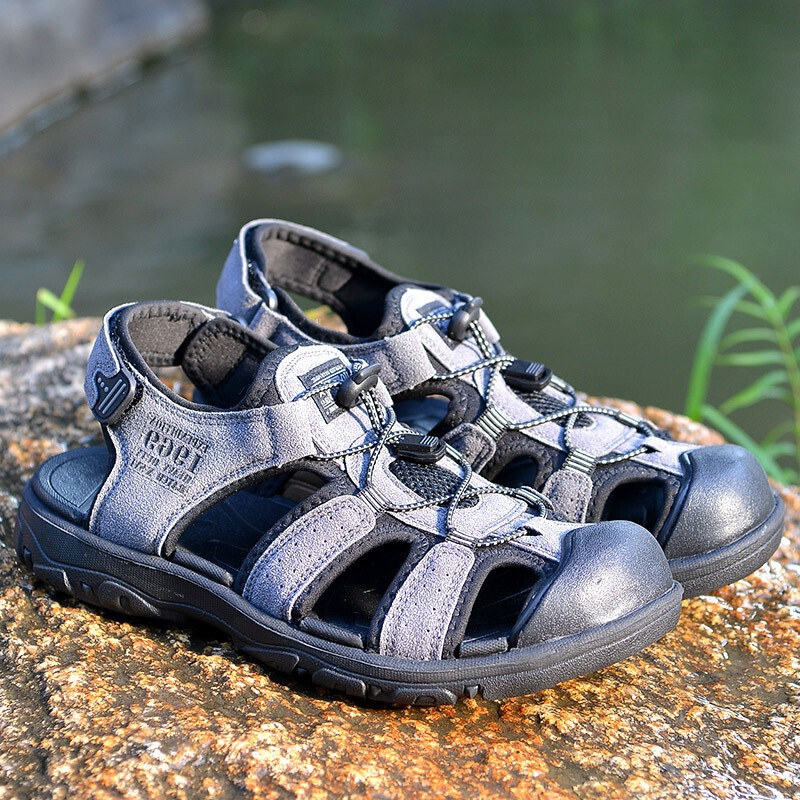 Summer Men's Sandals, Cowhide Toe-Toe Shoes, Soft-Soled Non-Slip Outdoor Casual Wading Shoes, Men's Shoes, Lightweight and Breathable