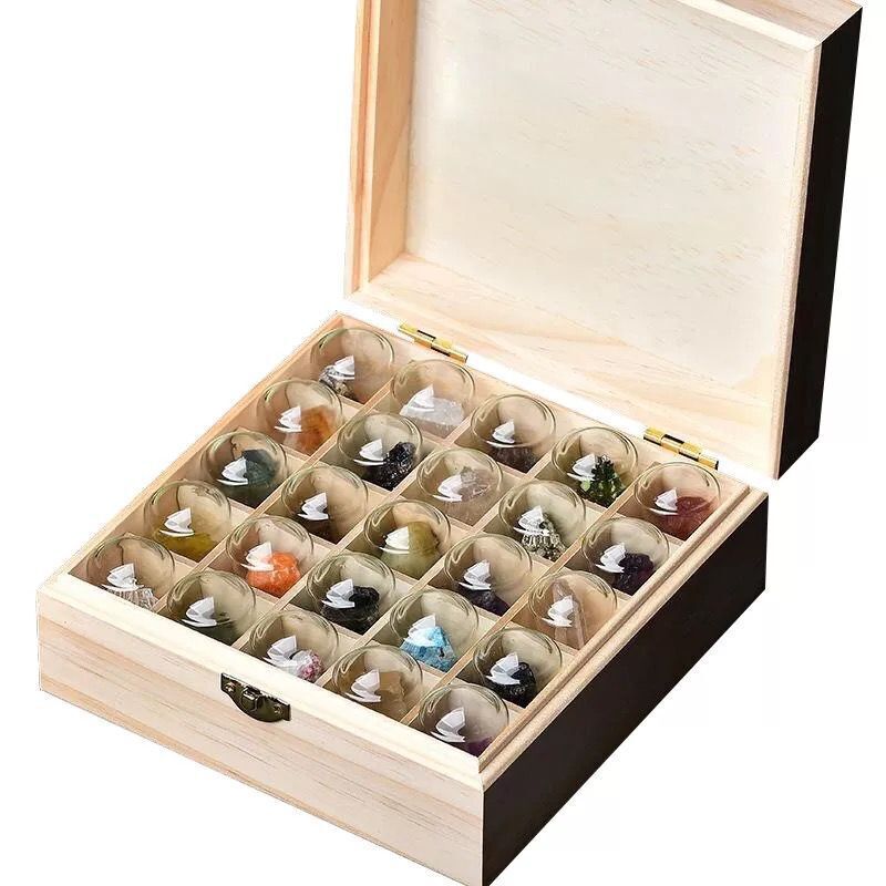Natural Crystal 45 Kinds of Raw Stone Specimen Ornaments Children's Popular Science Teaching Gift Set Color Raw Stone Mineral Crystal