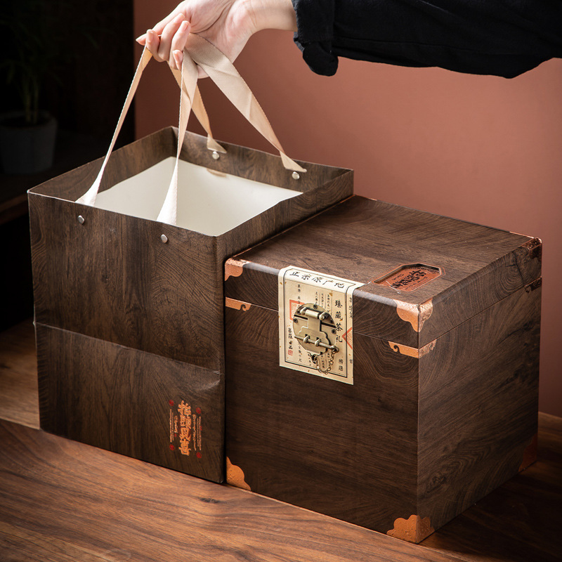 复古茶叶罐礼盒木纹箱普洱茶老白茶散茶桶散装中式包装空盒子厂家