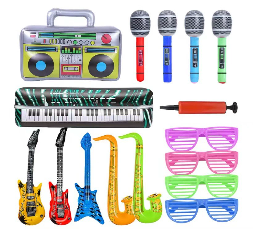Inflatable Musical Toy Set, PVC Instruments (Guitar, Microphone, Sax), Multi-size Options