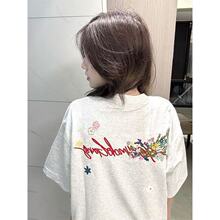 [徐艺洋同款]手写花卉刺绣印花短袖T恤男女款美式宽松凉感防晒t