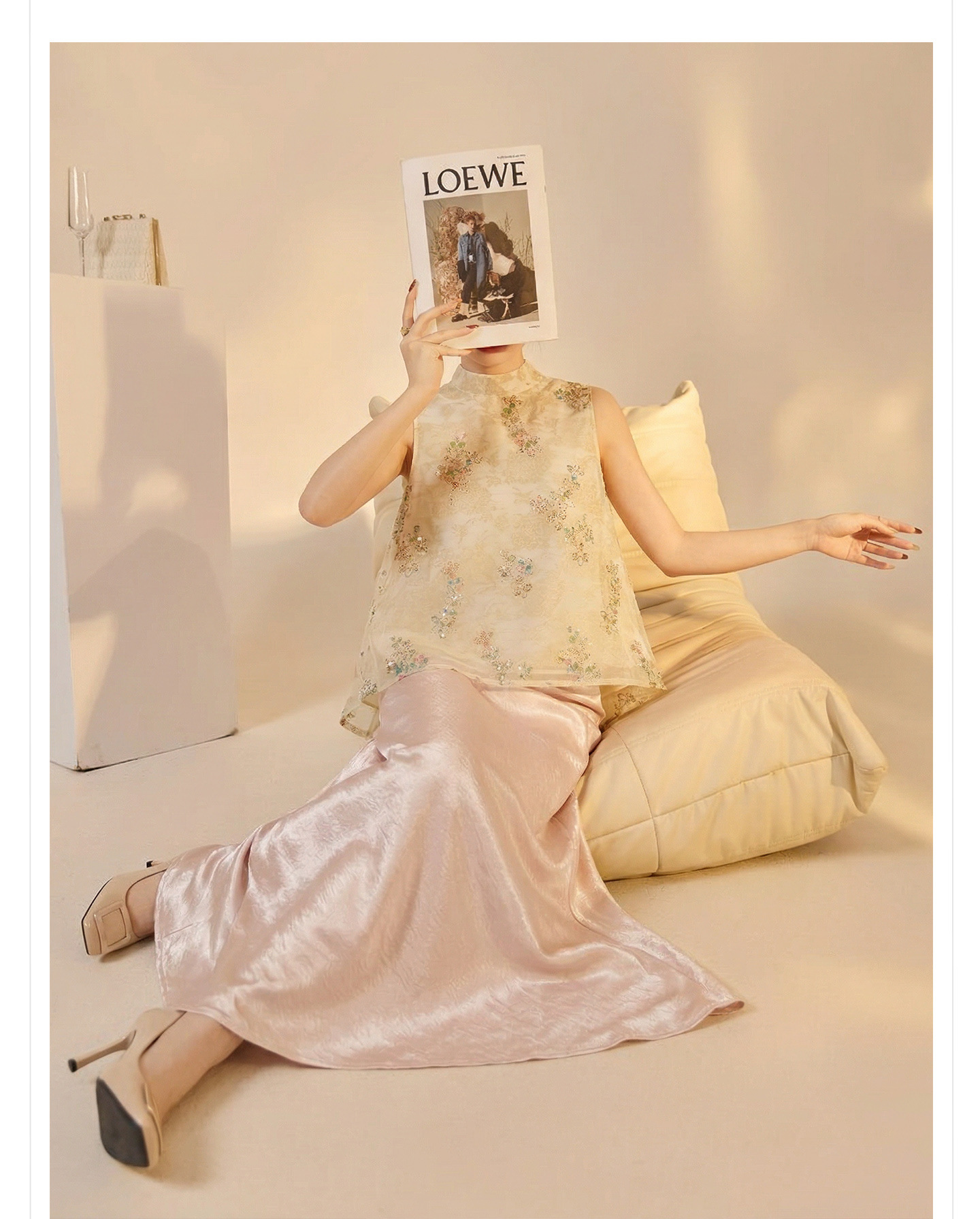 Bộ áo vest không tay lưới thêu đính cườm phong cách Tân Trung Hoa kèm chân váy nửa kín ZX P0337 — bộ đồ, Champagne màu nửa váy, Áo khoác màu mơ chi tiết 2