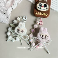 Labubu плюшевый девчачий сердечный бант, мультяшный красочный бисерный ремешок для мобильного телефона, веревка для мобильного телефона, декоративная подвесная цепочка для сумки с защитой от потери