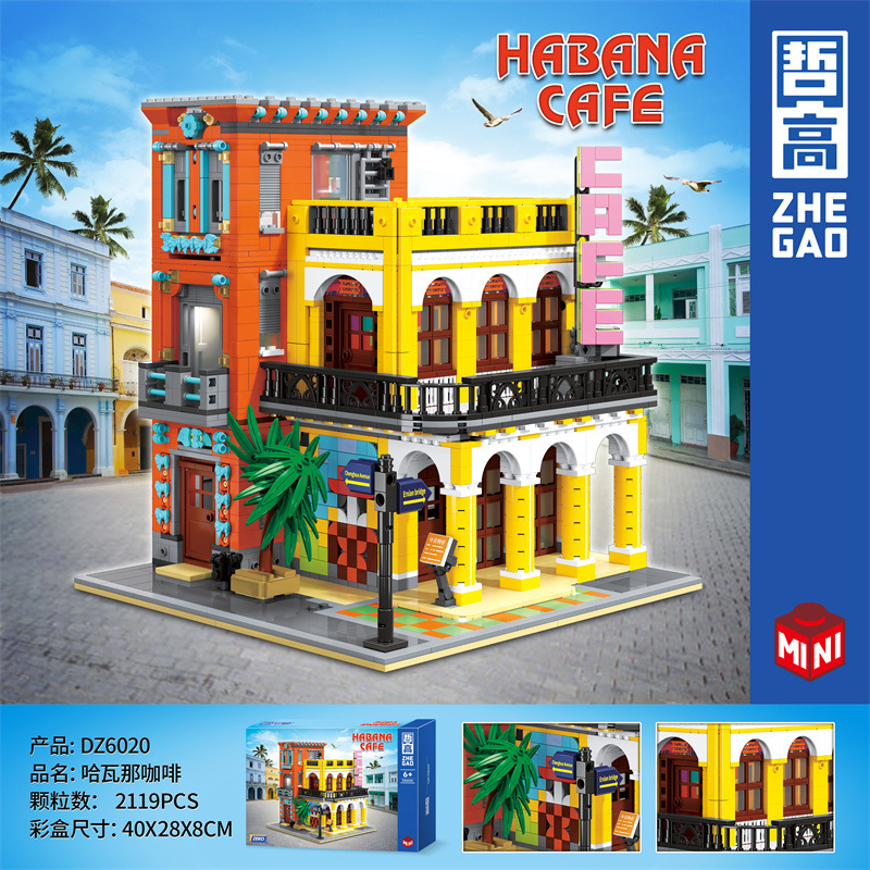 Zhegao nueva mini partícula habana casa de café restaurante cubano calle vista bloques construcción la ciudad juguetes