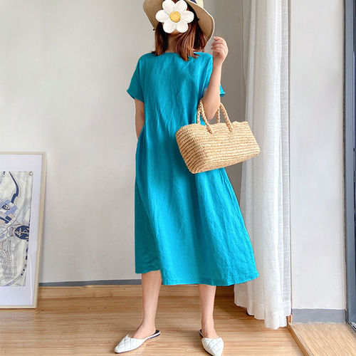 Simple and Elegant Loose and Slimming Women's Summer Dress 2025 New Arrival Plus Size for Larger Women 200 Pounds Medium Length Skirt