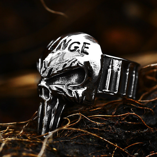  new cross-border stainless steel skull letter ring film and television peripheral punisher titanium steel ring
