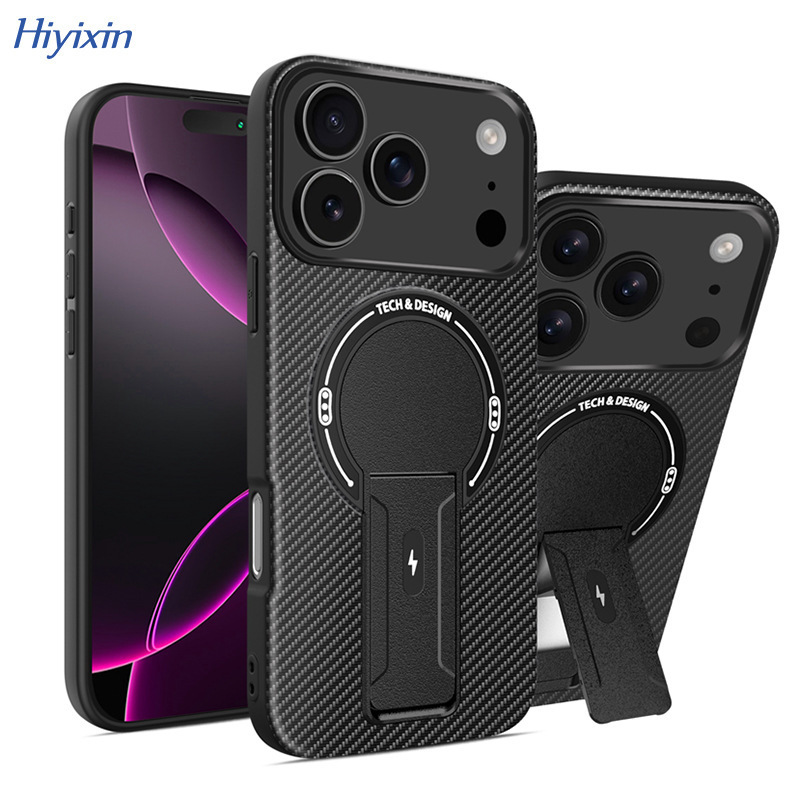 Suitable for Iphone17 Pro Max Carbon Fiber Stand Phone Case Apple 16 Magnetic Charging Anti-Fall Protective Cover Suitable for Iphone17 Pro Max Carbon Fiber Stand Phone Case Apple 16 Magnetic Charging Anti-Fall Protective Cover
