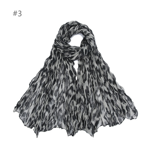 Cross-border Breathable Voile Wrinkle Print Classic Leopard Print Crushed Twist Women's Baotou Scarf Silk Scarf One Piece Dropshipping