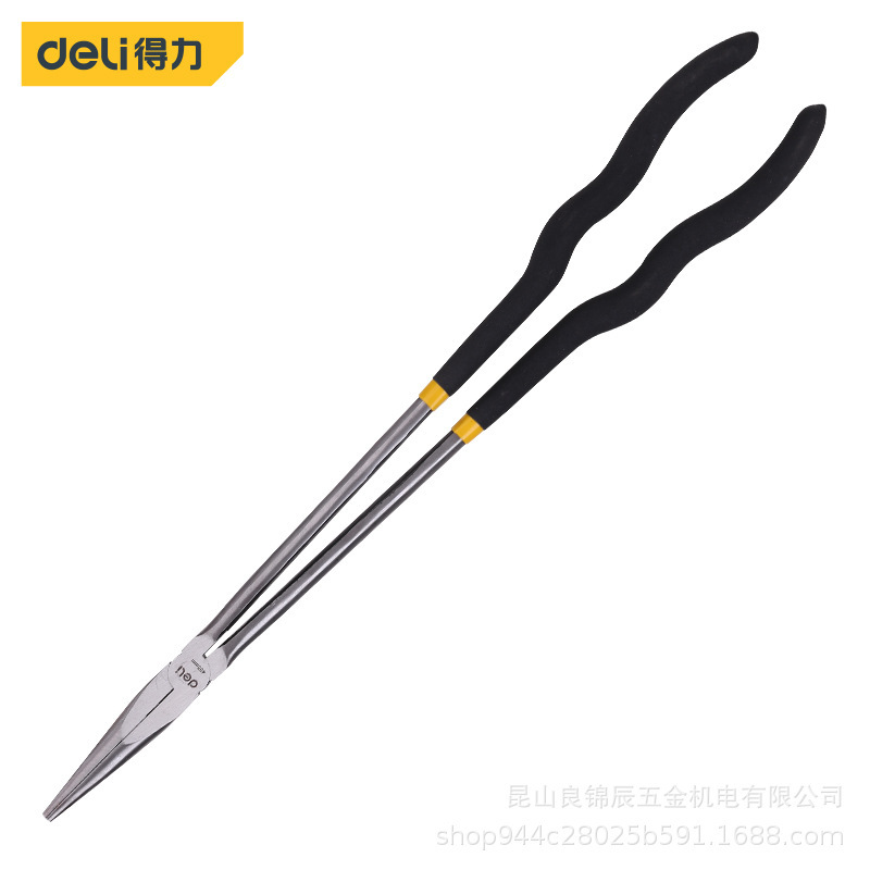 得力工具 16寸加长尖嘴钳子超长咀特长粘塑胶柄夹持钳 DL21011 16