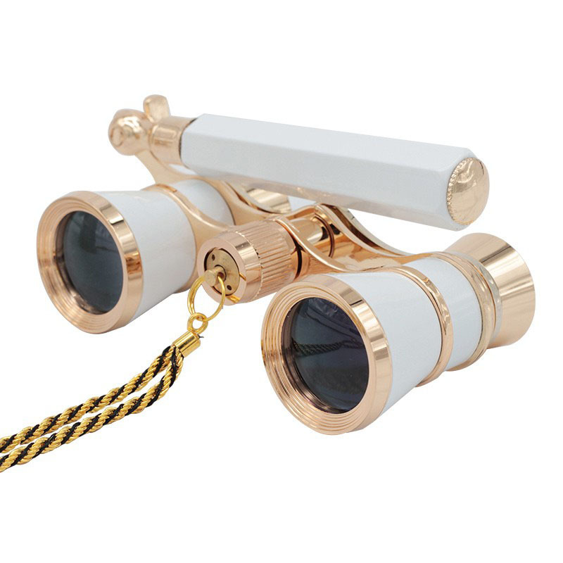 3x25白色金属带手柄链条复古古典礼品迷你小双筒跨境观剧镜望远镜
