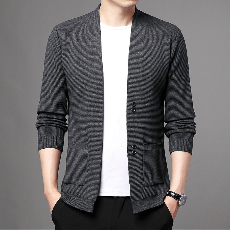 Four-button men's knitted cardigan for autumn and winter, solid color, fashionable casual sweater jacket, available for wholesale Four-button men's knitted cardigan for autumn and winter, solid color, fashionable casual sweater jacket, available for wholesale