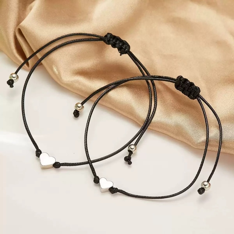 Cross-Border European and American Creative Love Bracelets Simple Alloy Heart-Shaped Wax Thread Braided Friendship Couple Bracelets Cross-Border European and American Creative Love Bracelets Simple Alloy Heart-Shaped Wax Thread Braided Friendship Couple Bracelets