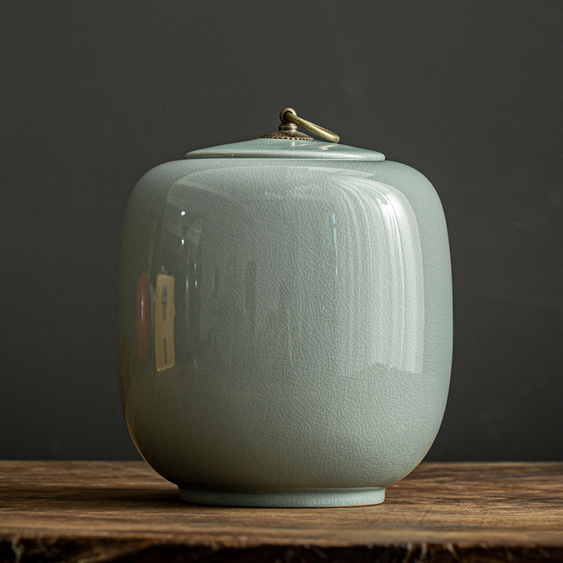 茶叶罐陶瓷密封罐大号4斤装哥窑开片醒茶罐子家用存储藏大缸