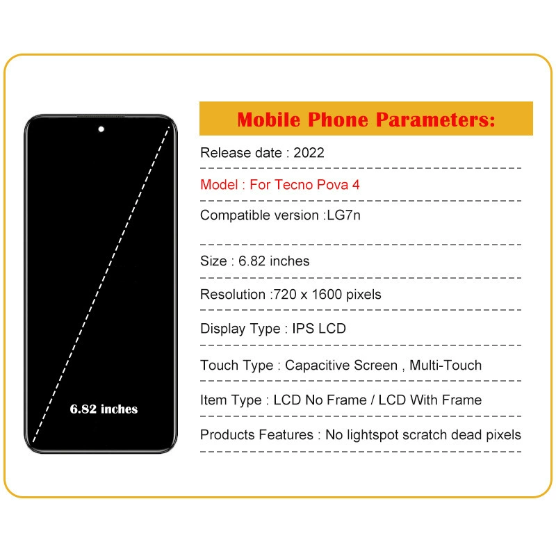 Applicable to Transsion TECNO Pova 4 Screen LCD Mobile Display Internal and External Screen with Frame Assembly LCD
