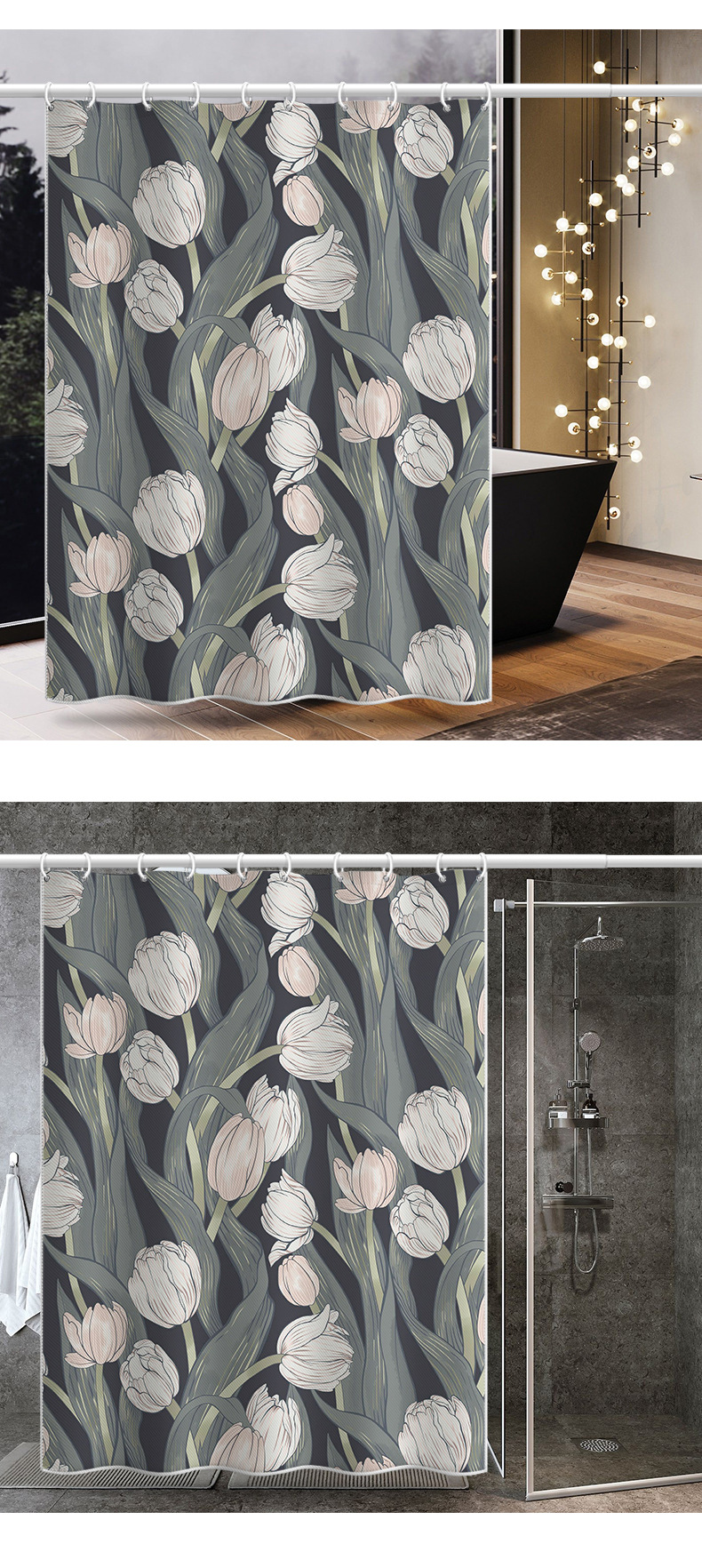 Romantic Rose Floral Shower Curtain Waterproof Fabric For Bathroom_voghion.com