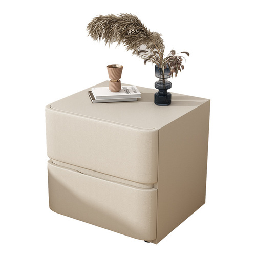 OD59 wholesale modern minimalist solid wood small bedside table bedroom furniture Italian light luxury microfiber leather bed