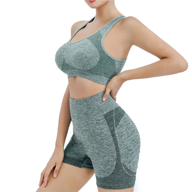 Ropa de fitness de yoga ajustada de cintura alta, pantalones cortos de cadera de melocotón para mujer, chaleco deportivo, ropa exterior, traje de secado rápido de 2 piezas