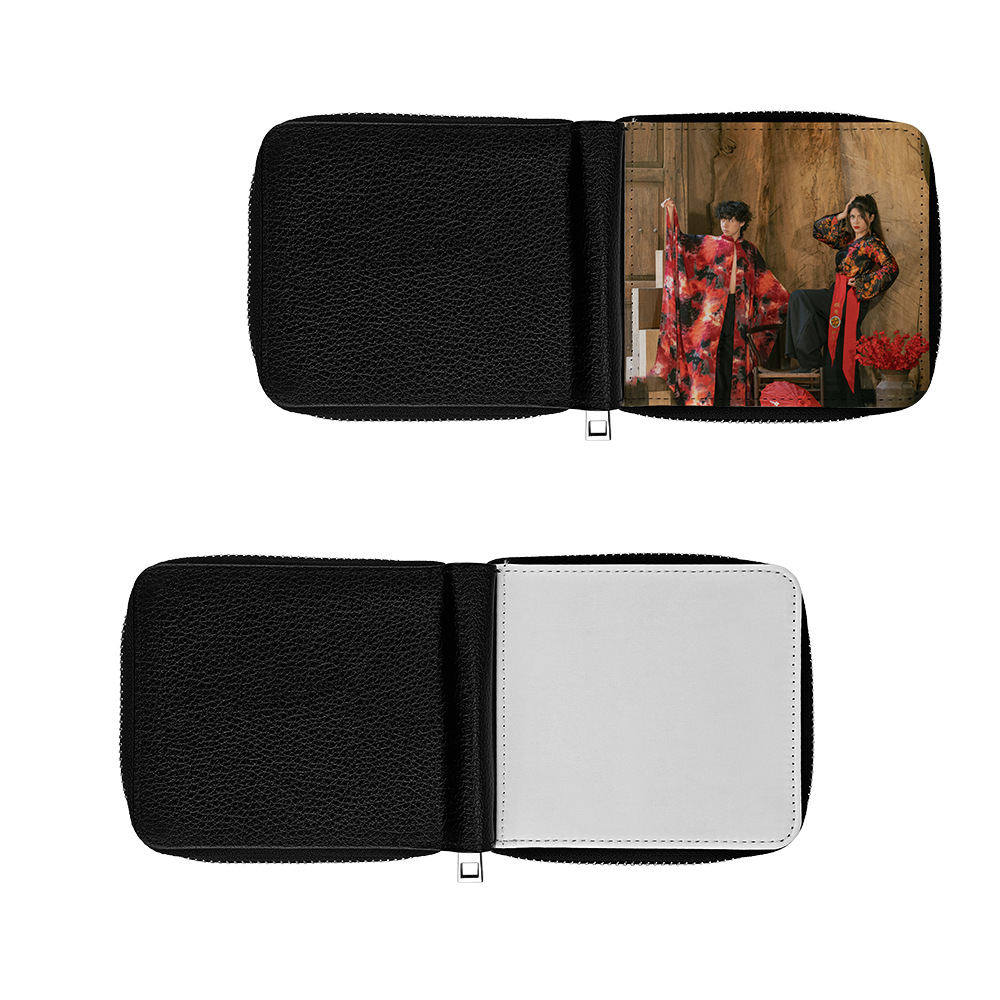 Venta directa de fábrica de sublimación de cuero con cremallera billetera con bolsa de monedas DLY material al por mayor